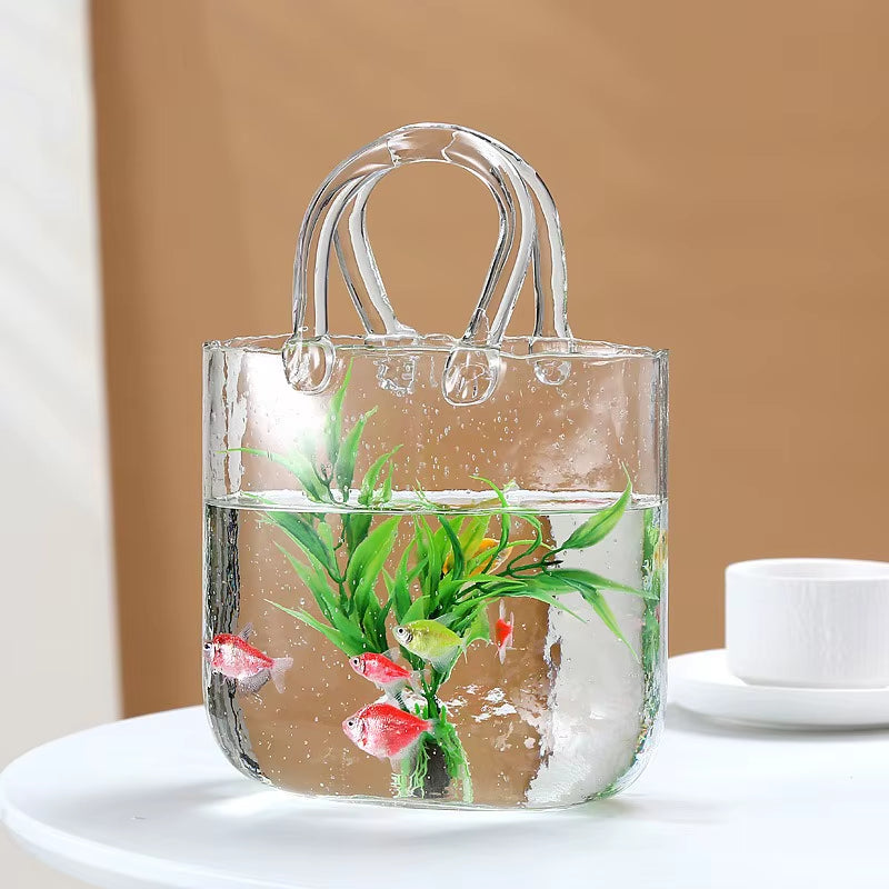 Bag Glass Vase Handbag Shaped Vase Hydroponic Vase Transparent Bag Vase Mother'S Day Gift Home Decoration