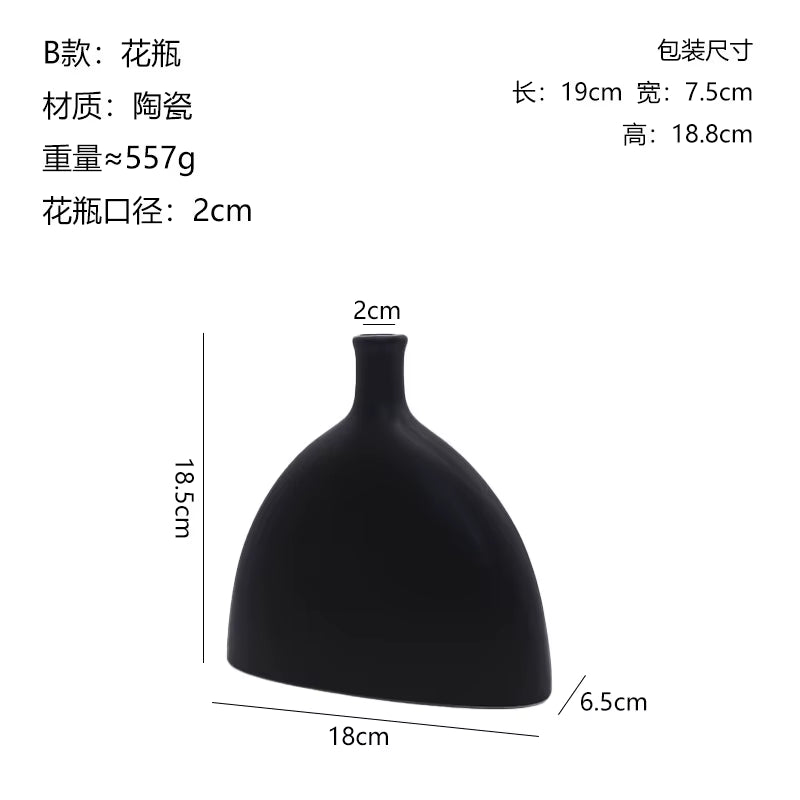 Nordic Ceramic Vase Black Simple Matte Black Porcelain Vase Handmade Art Living Room Model Room Vase Decoration Home Decor