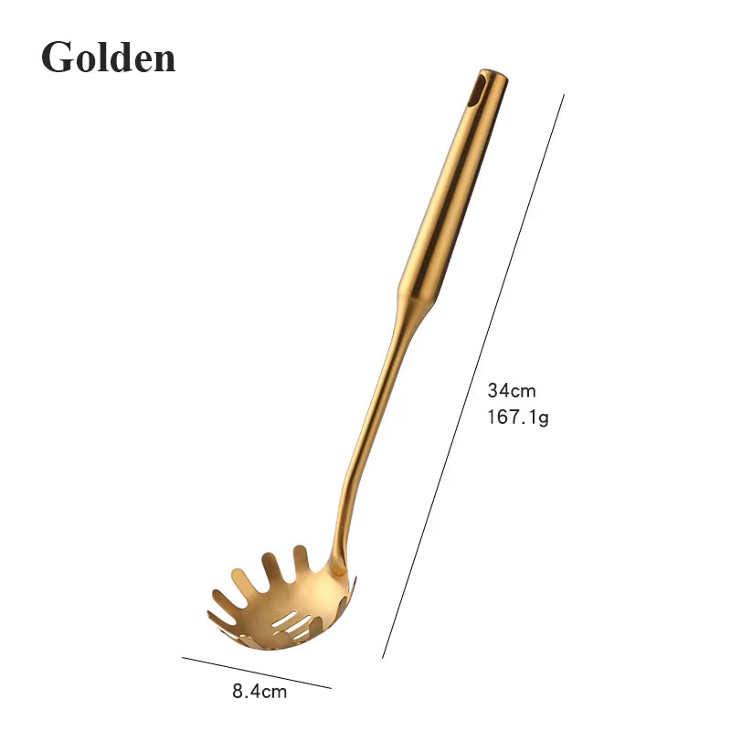 1-10PCS Stainless Steel Cookwarlong Handle Set Gold Cooking Utensils Scoop Spoon Turner Ladle Cooking Tools Kitchen Utensils Set