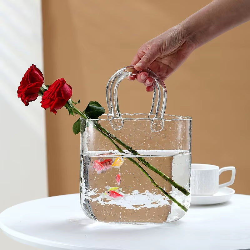 Bag Glass Vase Handbag Shaped Vase Hydroponic Vase Transparent Bag Vase Mother'S Day Gift Home Decoration