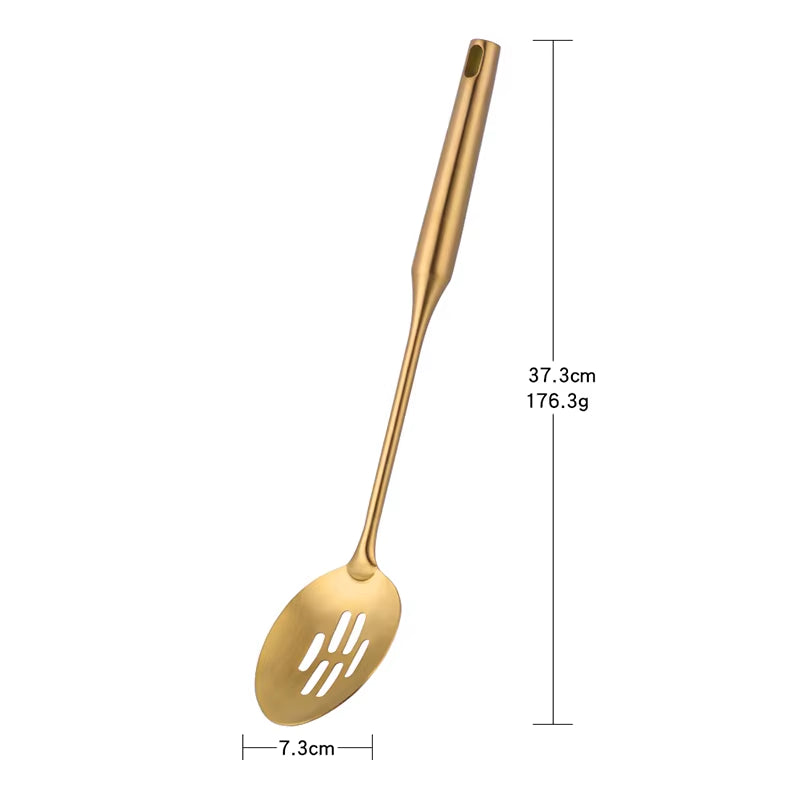 1-10PCS Stainless Steel Cookwarlong Handle Set Gold Cooking Utensils Scoop Spoon Turner Ladle Cooking Tools Kitchen Utensils Set