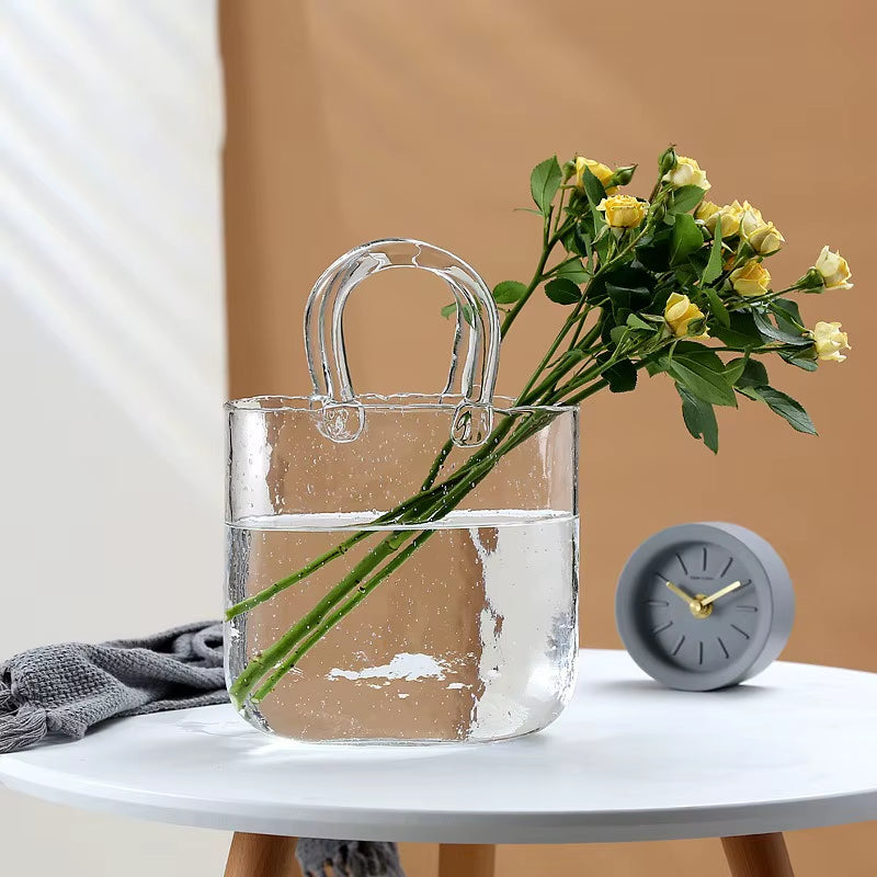 Bag Glass Vase Handbag Shaped Vase Hydroponic Vase Transparent Bag Vase Mother'S Day Gift Home Decoration