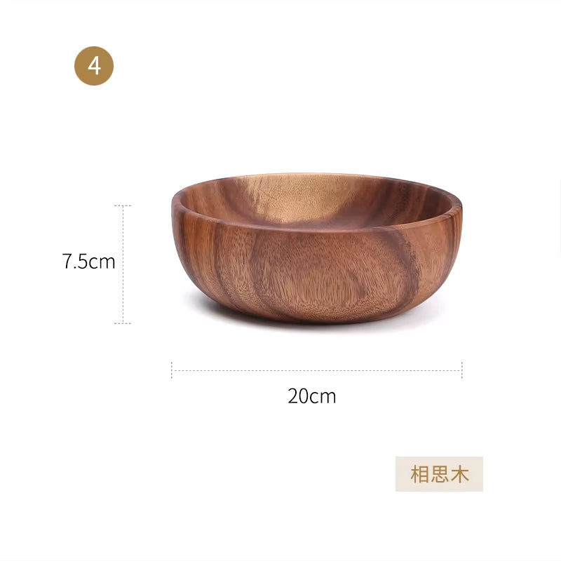 Acacia Woodensoup Bowl Fruit Wooden Household Kitchen Bowl Cutlery Basin Fruit Bowl Salad Bowl Storage Woodbowl Bowls Kitchen