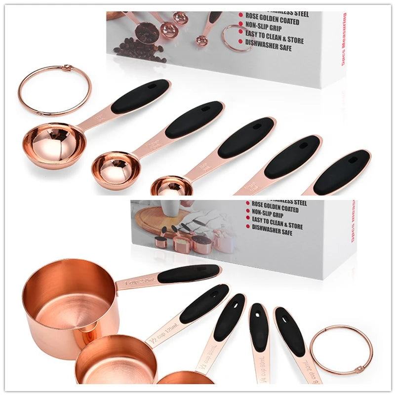 Measuring Cup Stainless Steel Plated Copper Rose Gold Kitchen Accessories Baking Bartending Measuring Spoon Cooking Tools Set