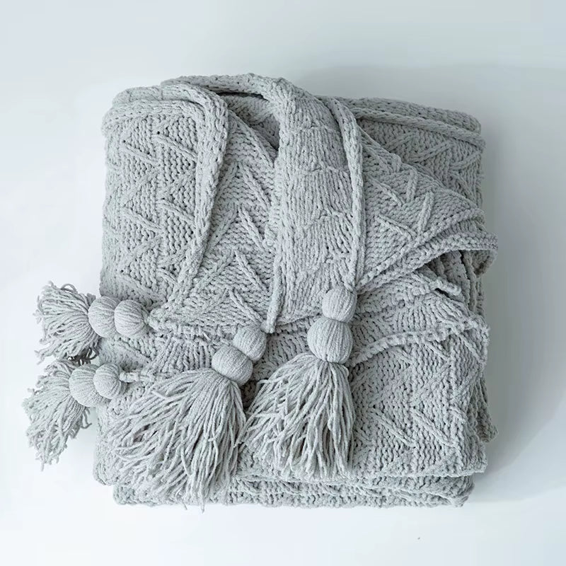 Brand Chenille Knitted Blankets Scandinavian Style Love Heart Twist Fringes Design Soft Warm Thick Blanket for Bed Sofa