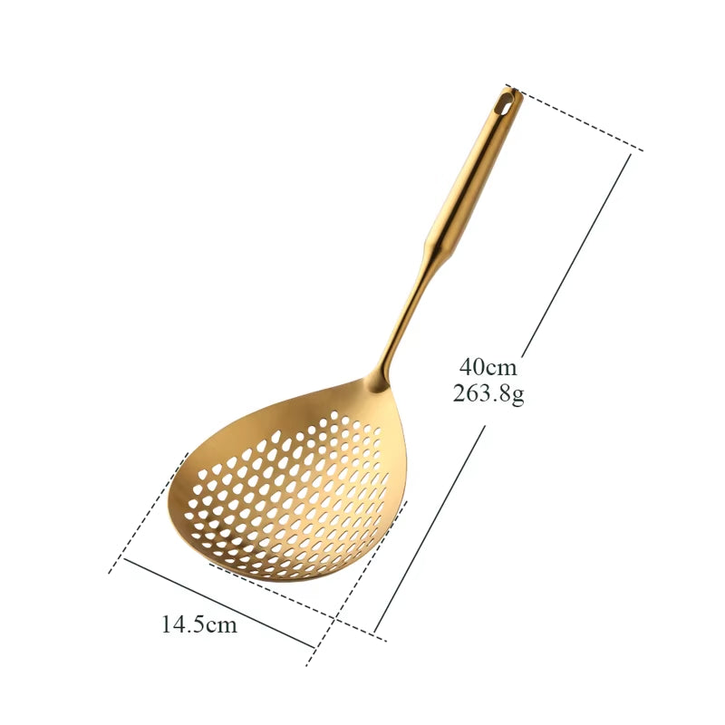 1-10PCS Stainless Steel Cookwarlong Handle Set Gold Cooking Utensils Scoop Spoon Turner Ladle Cooking Tools Kitchen Utensils Set