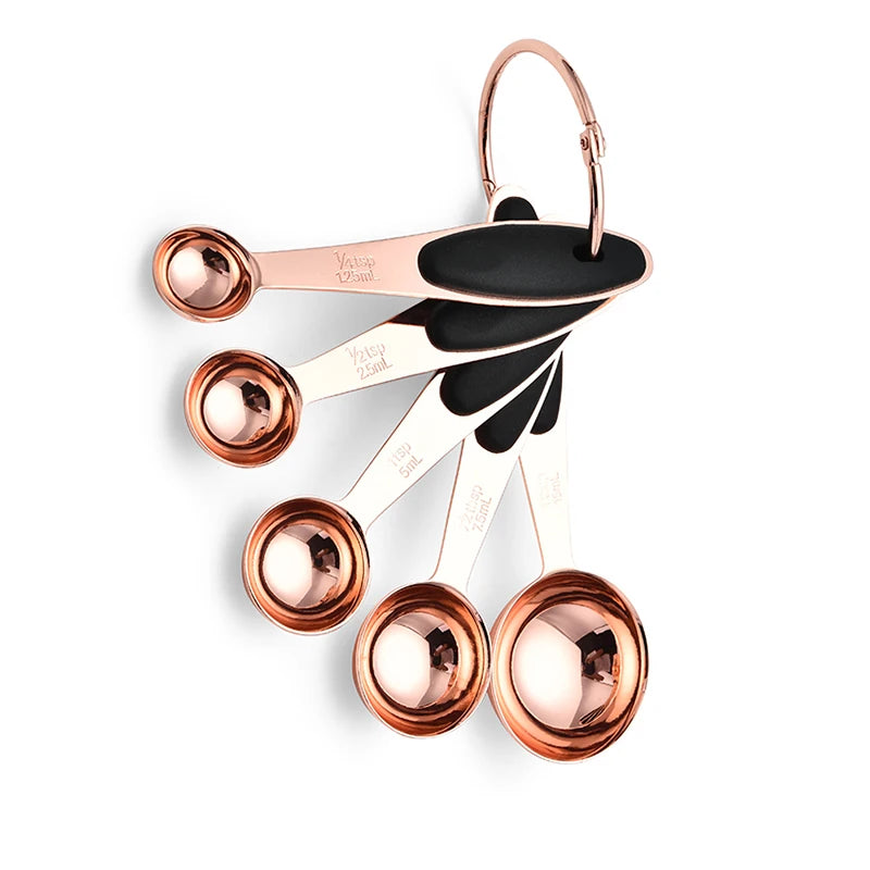 Measuring Cup Stainless Steel Plated Copper Rose Gold Kitchen Accessories Baking Bartending Measuring Spoon Cooking Tools Set
