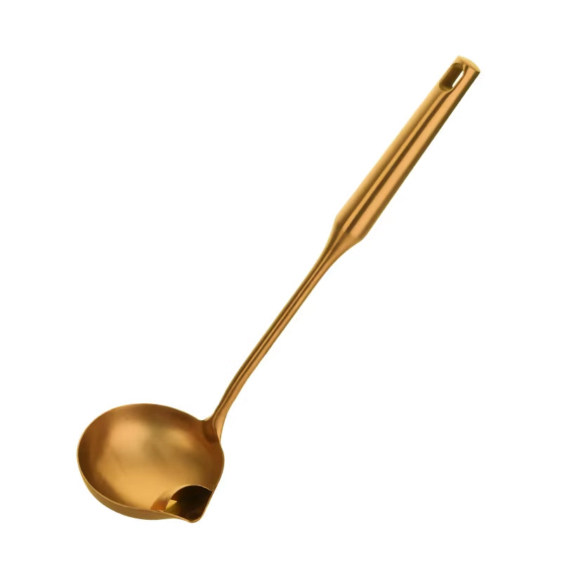 1-10PCS Stainless Steel Cookwarlong Handle Set Gold Cooking Utensils Scoop Spoon Turner Ladle Cooking Tools Kitchen Utensils Set