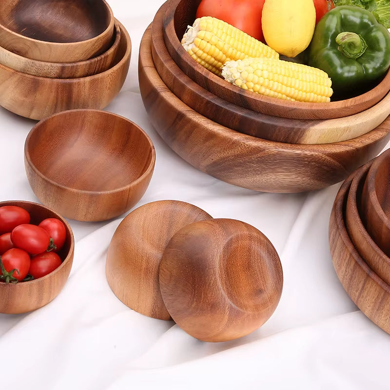 Acacia Woodensoup Bowl Fruit Wooden Household Kitchen Bowl Cutlery Basin Fruit Bowl Salad Bowl Storage Woodbowl Bowls Kitchen
