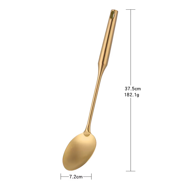 1-10PCS Stainless Steel Cookwarlong Handle Set Gold Cooking Utensils Scoop Spoon Turner Ladle Cooking Tools Kitchen Utensils Set