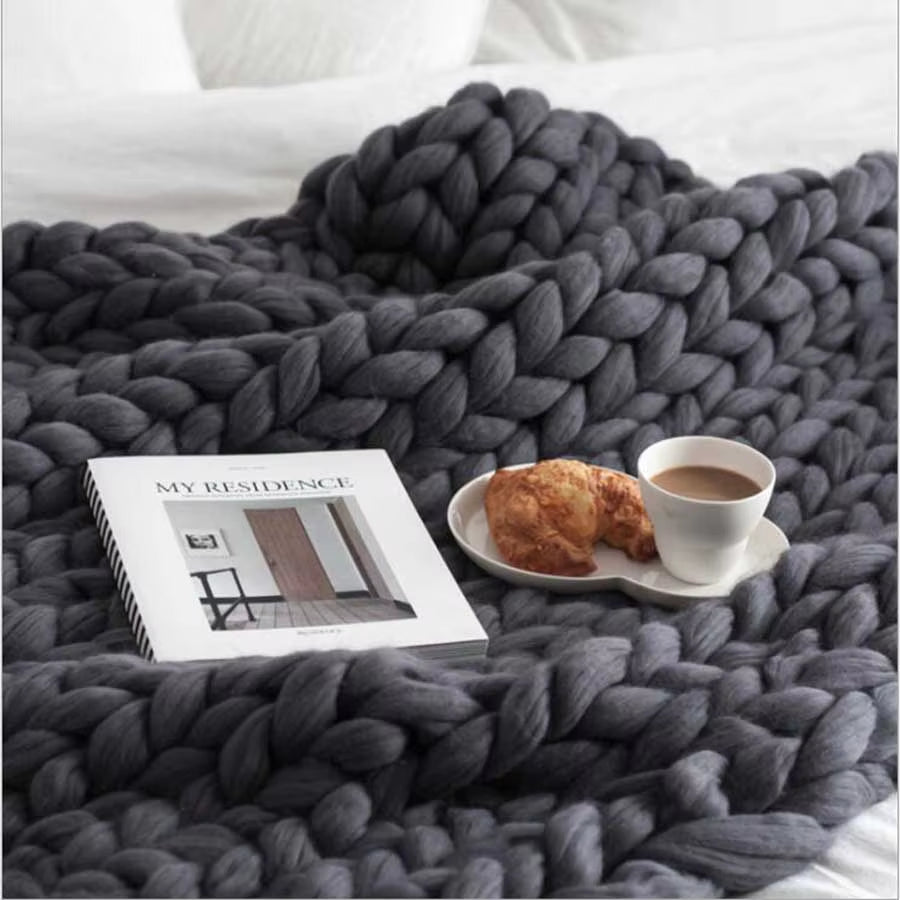 Chunky Merino Wool Blanket Thick Large Yarn Roving Knitted Blanket Winter Warm Plaid Throw Blankets Sofa Bed Blanket