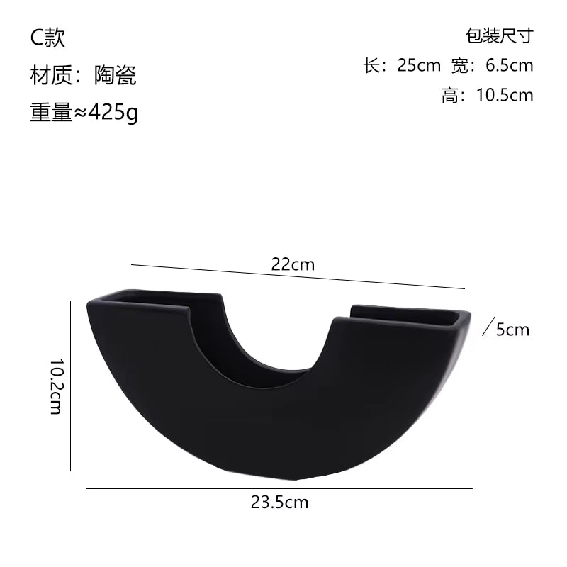 Nordic Ceramic Vase Black Simple Matte Black Porcelain Vase Handmade Art Living Room Model Room Vase Decoration Home Decor