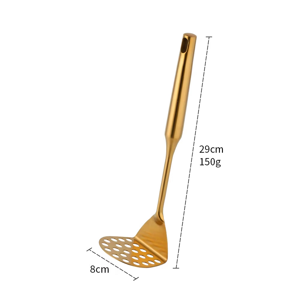 1-10PCS Stainless Steel Cookwarlong Handle Set Gold Cooking Utensils Scoop Spoon Turner Ladle Cooking Tools Kitchen Utensils Set