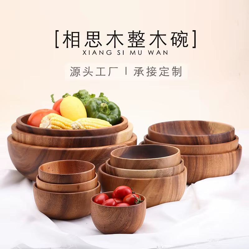 Acacia Woodensoup Bowl Fruit Wooden Household Kitchen Bowl Cutlery Basin Fruit Bowl Salad Bowl Storage Woodbowl Bowls Kitchen