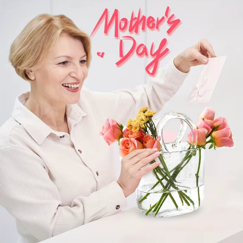 Bag Glass Vase Handbag Shaped Vase Hydroponic Vase Transparent Bag Vase Mother'S Day Gift Home Decoration