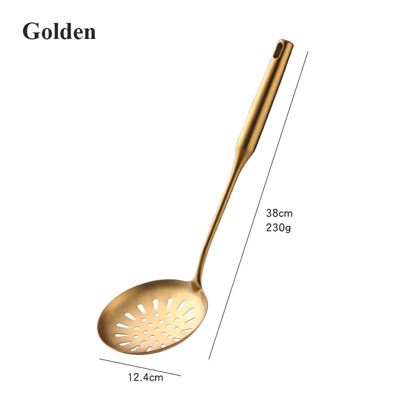 1-10PCS Stainless Steel Cookwarlong Handle Set Gold Cooking Utensils Scoop Spoon Turner Ladle Cooking Tools Kitchen Utensils Set