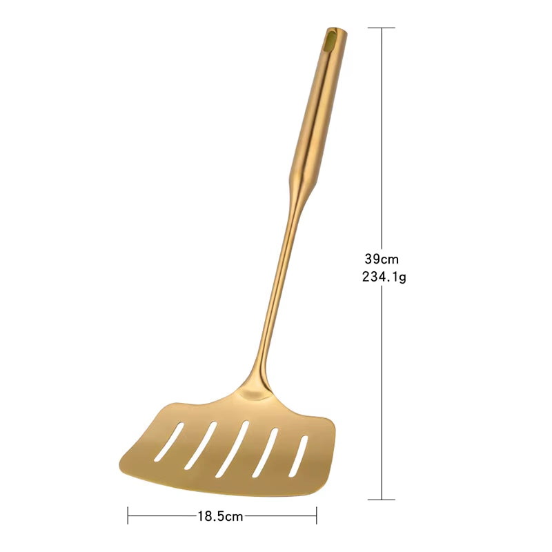 1-10PCS Stainless Steel Cookwarlong Handle Set Gold Cooking Utensils Scoop Spoon Turner Ladle Cooking Tools Kitchen Utensils Set