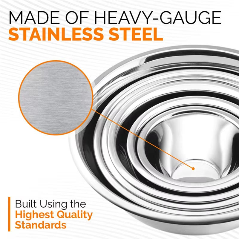 Multi-Size Stainless Steel Salad Bowls Set Nesting Fruit Salad Bowl Kitchen Food Storage Bowl Cooking Mixing Bowls for Prepping