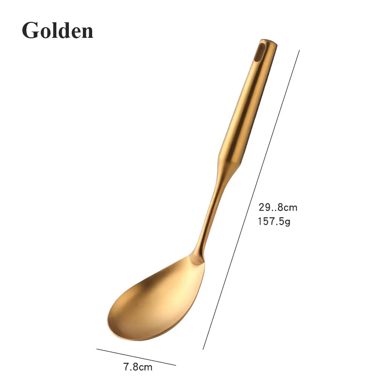 1-10PCS Stainless Steel Cookwarlong Handle Set Gold Cooking Utensils Scoop Spoon Turner Ladle Cooking Tools Kitchen Utensils Set