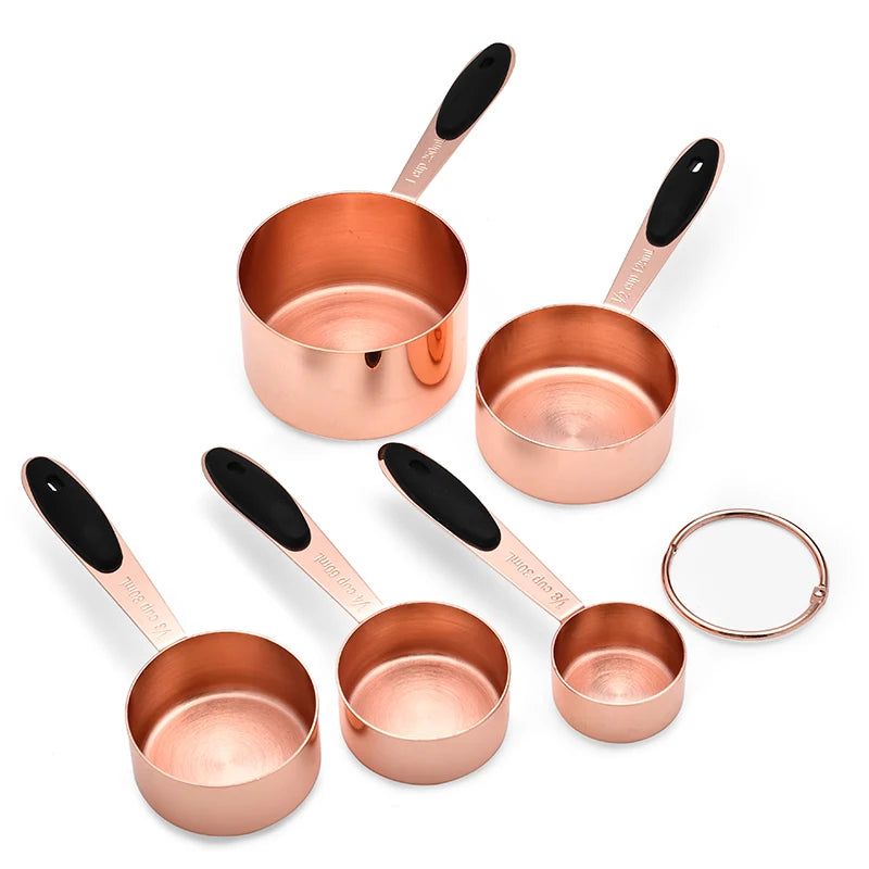 Measuring Cup Stainless Steel Plated Copper Rose Gold Kitchen Accessories Baking Bartending Measuring Spoon Cooking Tools Set