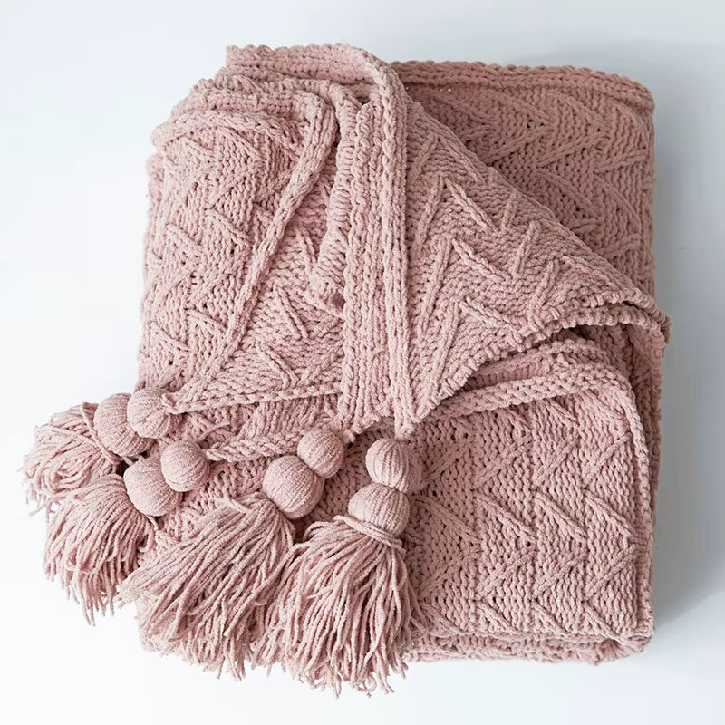Brand Chenille Knitted Blankets Scandinavian Style Love Heart Twist Fringes Design Soft Warm Thick Blanket for Bed Sofa