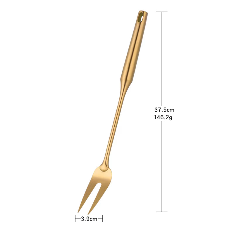 1-10PCS Stainless Steel Cookwarlong Handle Set Gold Cooking Utensils Scoop Spoon Turner Ladle Cooking Tools Kitchen Utensils Set