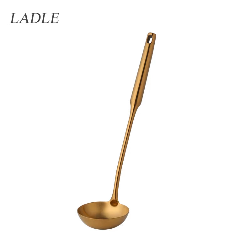 1-10PCS Stainless Steel Cookwarlong Handle Set Gold Cooking Utensils Scoop Spoon Turner Ladle Cooking Tools Kitchen Utensils Set