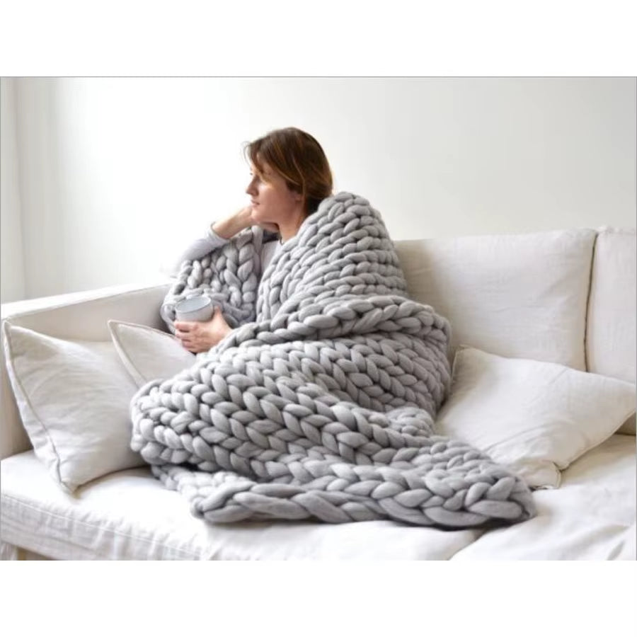 Chunky Merino Wool Blanket Thick Large Yarn Roving Knitted Blanket Winter Warm Plaid Throw Blankets Sofa Bed Blanket