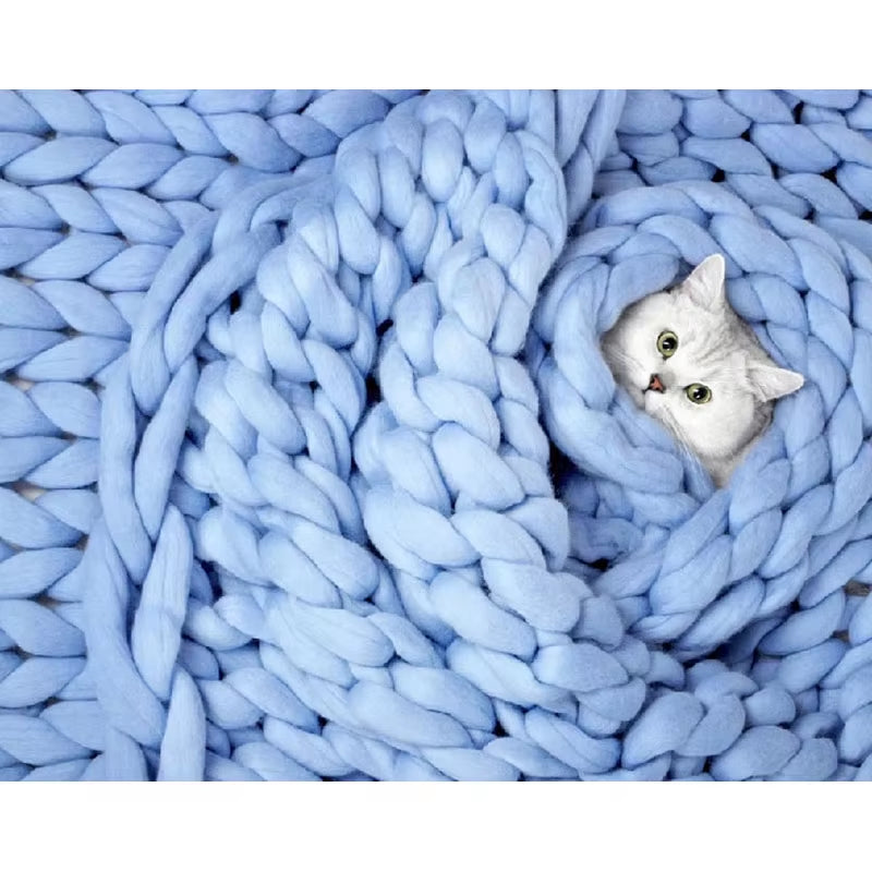 Chunky Merino Wool Blanket Thick Large Yarn Roving Knitted Blanket Winter Warm Plaid Throw Blankets Sofa Bed Blanket
