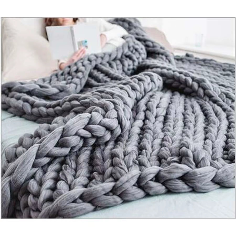 Chunky Merino Wool Blanket Thick Large Yarn Roving Knitted Blanket Winter Warm Plaid Throw Blankets Sofa Bed Blanket