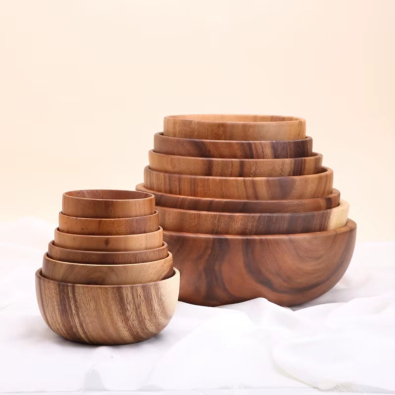 Acacia Woodensoup Bowl Fruit Wooden Household Kitchen Bowl Cutlery Basin Fruit Bowl Salad Bowl Storage Woodbowl Bowls Kitchen