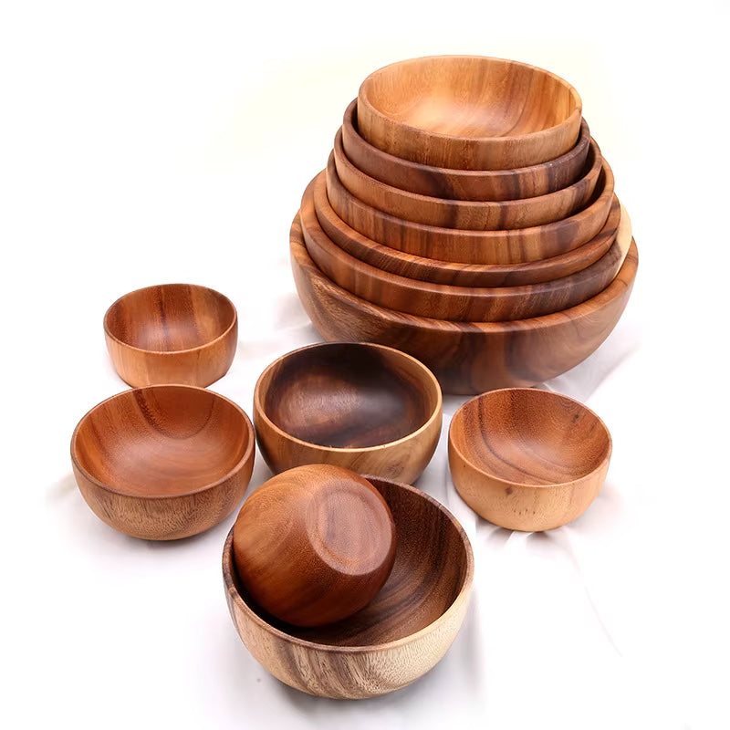 Acacia Woodensoup Bowl Fruit Wooden Household Kitchen Bowl Cutlery Basin Fruit Bowl Salad Bowl Storage Woodbowl Bowls Kitchen