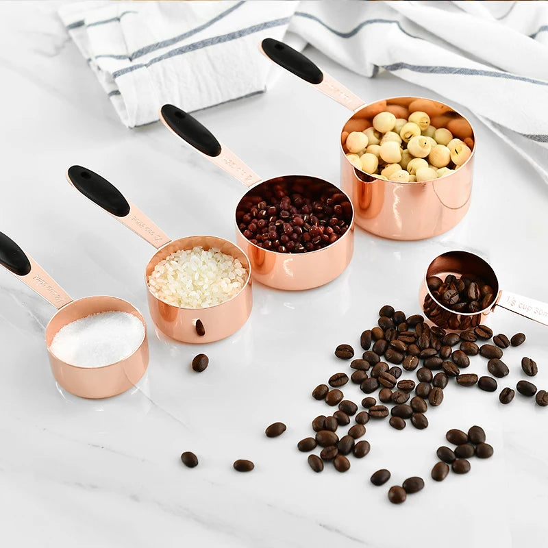 Measuring Cup Stainless Steel Plated Copper Rose Gold Kitchen Accessories Baking Bartending Measuring Spoon Cooking Tools Set