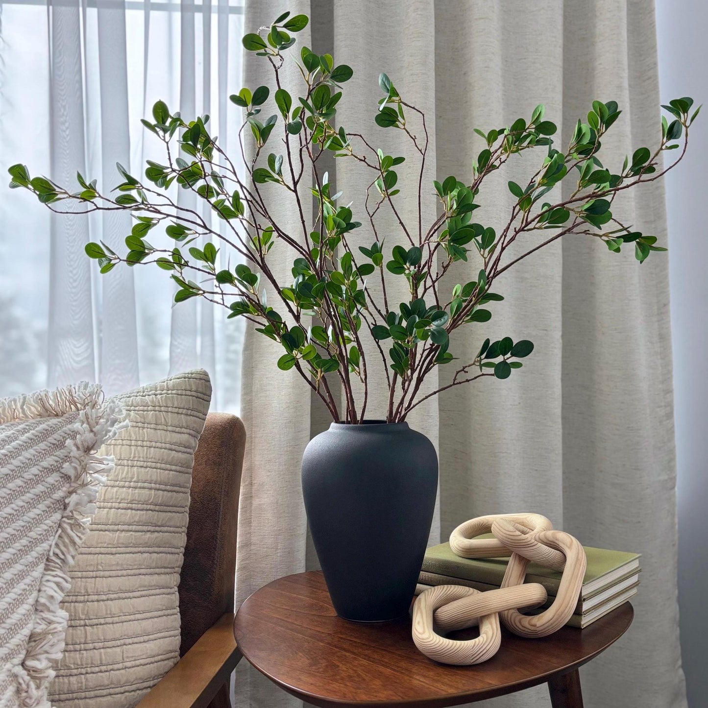 Matte Black Ceramic Vase Set with Milan Faux Stems