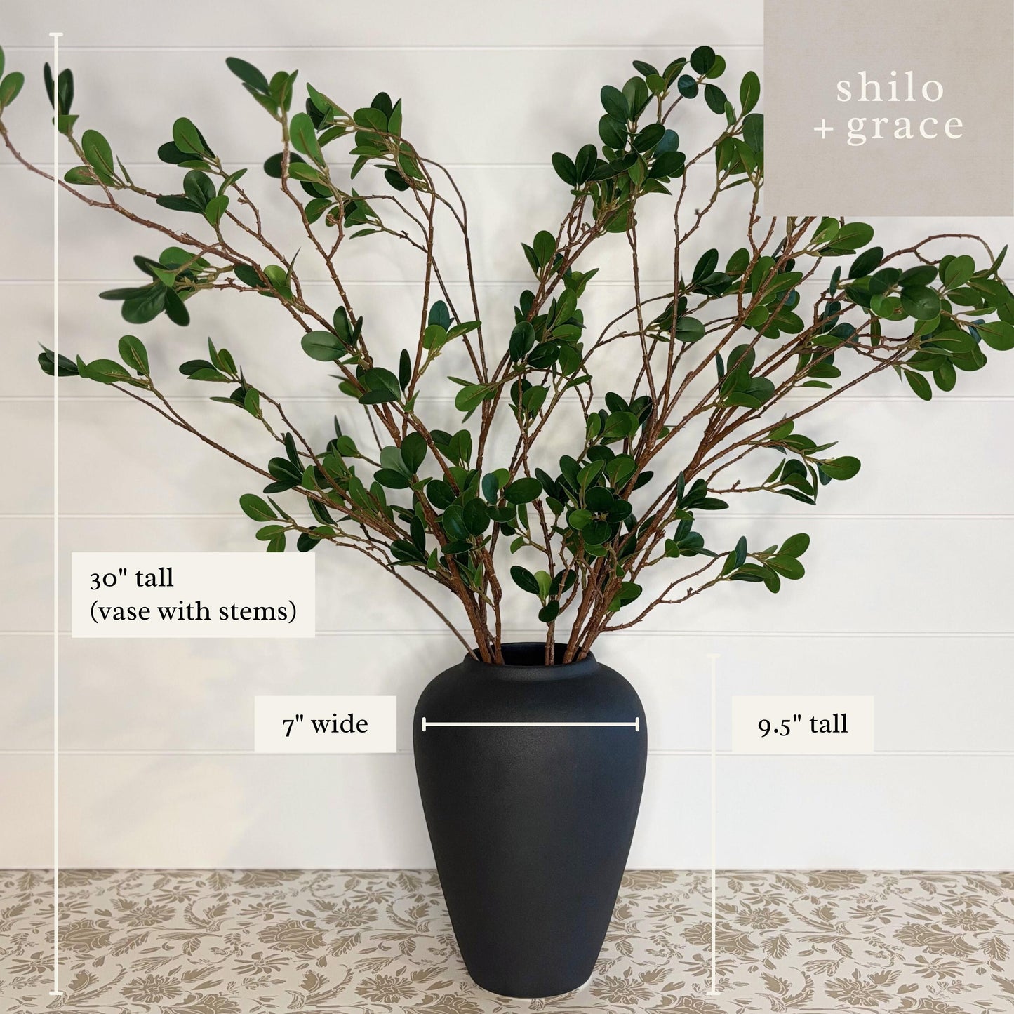Matte Black Ceramic Vase Set with Milan Faux Stems