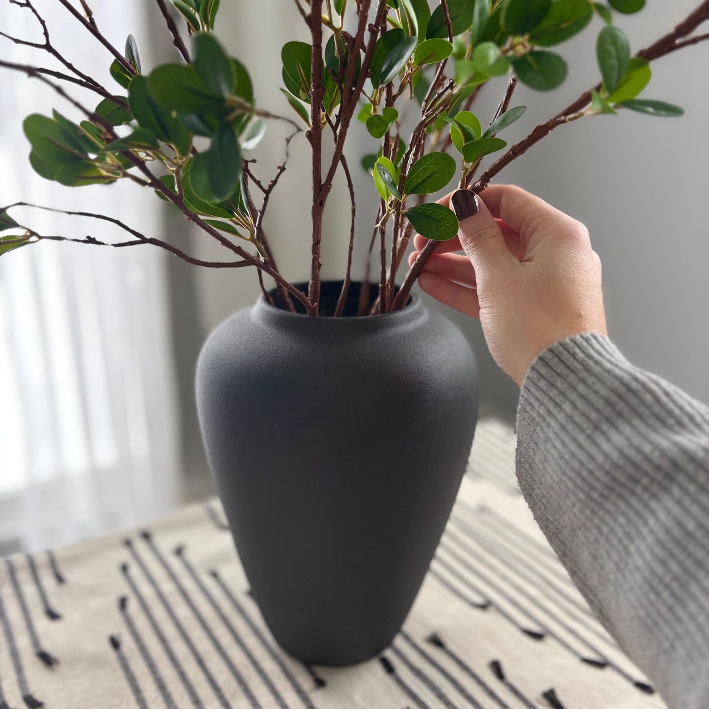 Matte Black Ceramic Vase Set with Milan Faux Stems