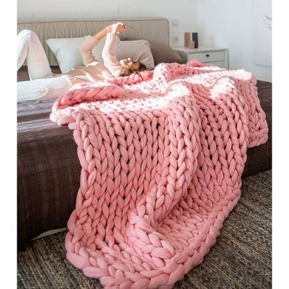 Chunky Merino Wool Blanket Thick Large Yarn Roving Knitted Blanket Winter Warm Plaid Throw Blankets Sofa Bed Blanket