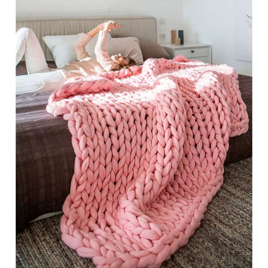 Chunky Merino Wool Blanket Thick Large Yarn Roving Knitted Blanket Winter Warm Plaid Throw Blankets Sofa Bed Blanket