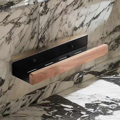 Black Walnut Wall-Mounted Bathroom Storage Shelf - Non-Perforated Organizer for Toilets