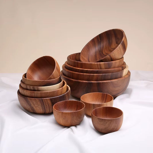 Acacia Woodensoup Bowl Fruit Wooden Household Kitchen Bowl Cutlery Basin Fruit Bowl Salad Bowl Storage Woodbowl Bowls Kitchen
