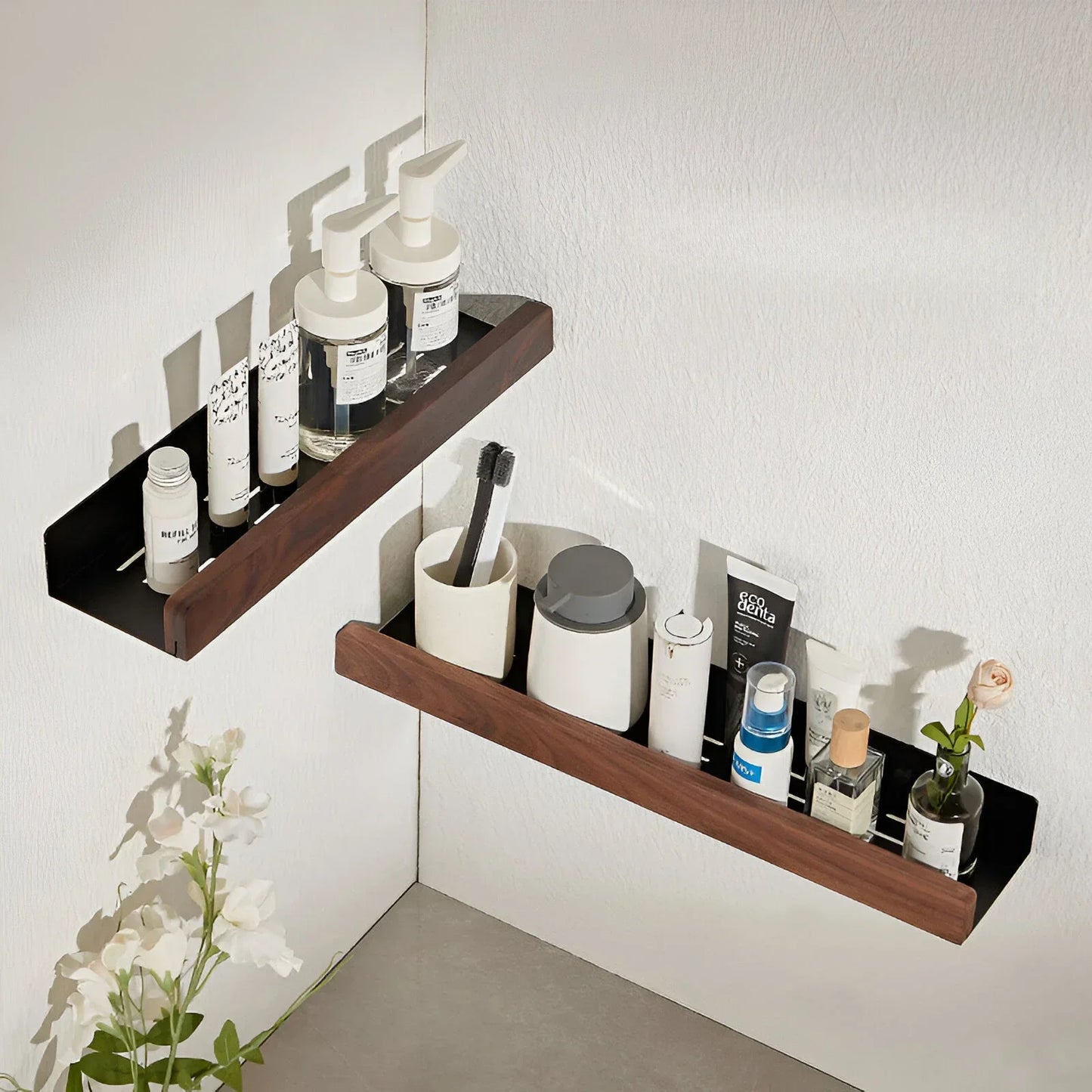 Black Walnut Wall-Mounted Bathroom Storage Shelf - Non-Perforated Organizer for Toilets