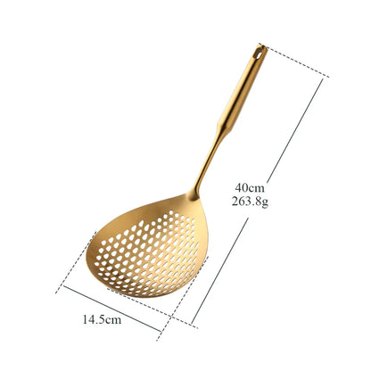 1-10PCS Stainless Steel Cookwarlong Handle Set Gold Cooking Utensils Scoop Spoon Turner Ladle Cooking Tools Kitchen Utensils Set
