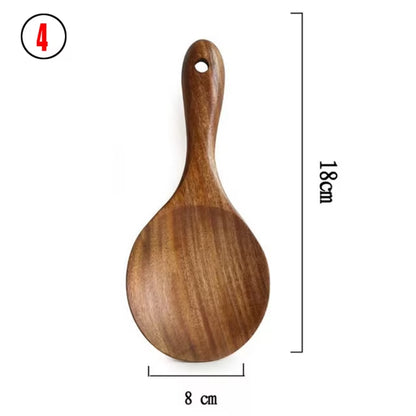 1-7Pc Teak Natural Wood Tableware Spoon Spoon Turner Long Rice Colander Soup Skimmer Cooking Spoon Spoon Kitchen Tool Set