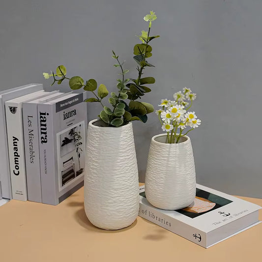 White Stoneware Ceramic Vase Set Decorative Vase Desktop Decoration Indoor Home Decor for Living Room Desktop Shelf Gift for Mom