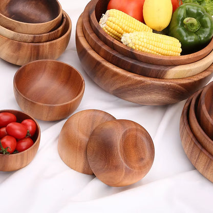 Acacia Woodensoup Bowl Fruit Wooden Household Kitchen Bowl Cutlery Basin Fruit Bowl Salad Bowl Storage Woodbowl Bowls Kitchen