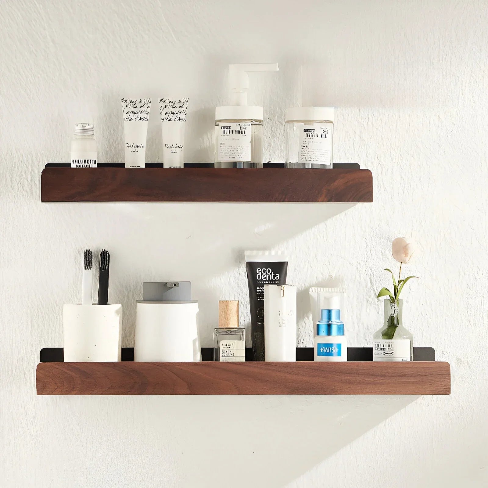 Black Walnut Wall-Mounted Bathroom Storage Shelf - Non-Perforated Organizer for Toilets
