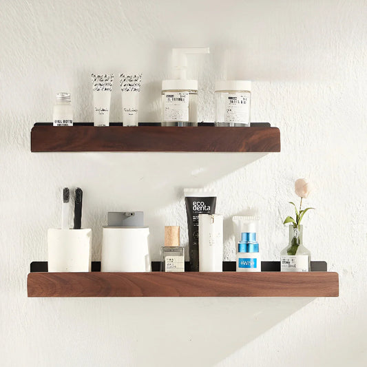 Black Walnut Wall-Mounted Bathroom Storage Shelf - Non-Perforated Organizer for Toilets