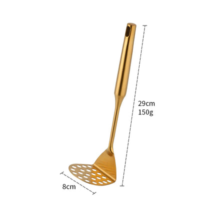 1-10PCS Stainless Steel Cookwarlong Handle Set Gold Cooking Utensils Scoop Spoon Turner Ladle Cooking Tools Kitchen Utensils Set