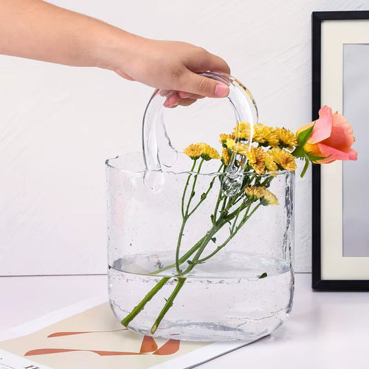 Bag Glass Vase Handbag Shaped Vase Hydroponic Vase Transparent Bag Vase Mother'S Day Gift Home Decoration