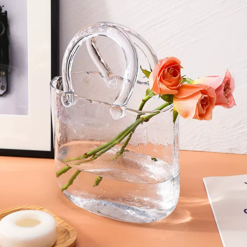 Bag Glass Vase Handbag Shaped Vase Hydroponic Vase Transparent Bag Vase Mother'S Day Gift Home Decoration
